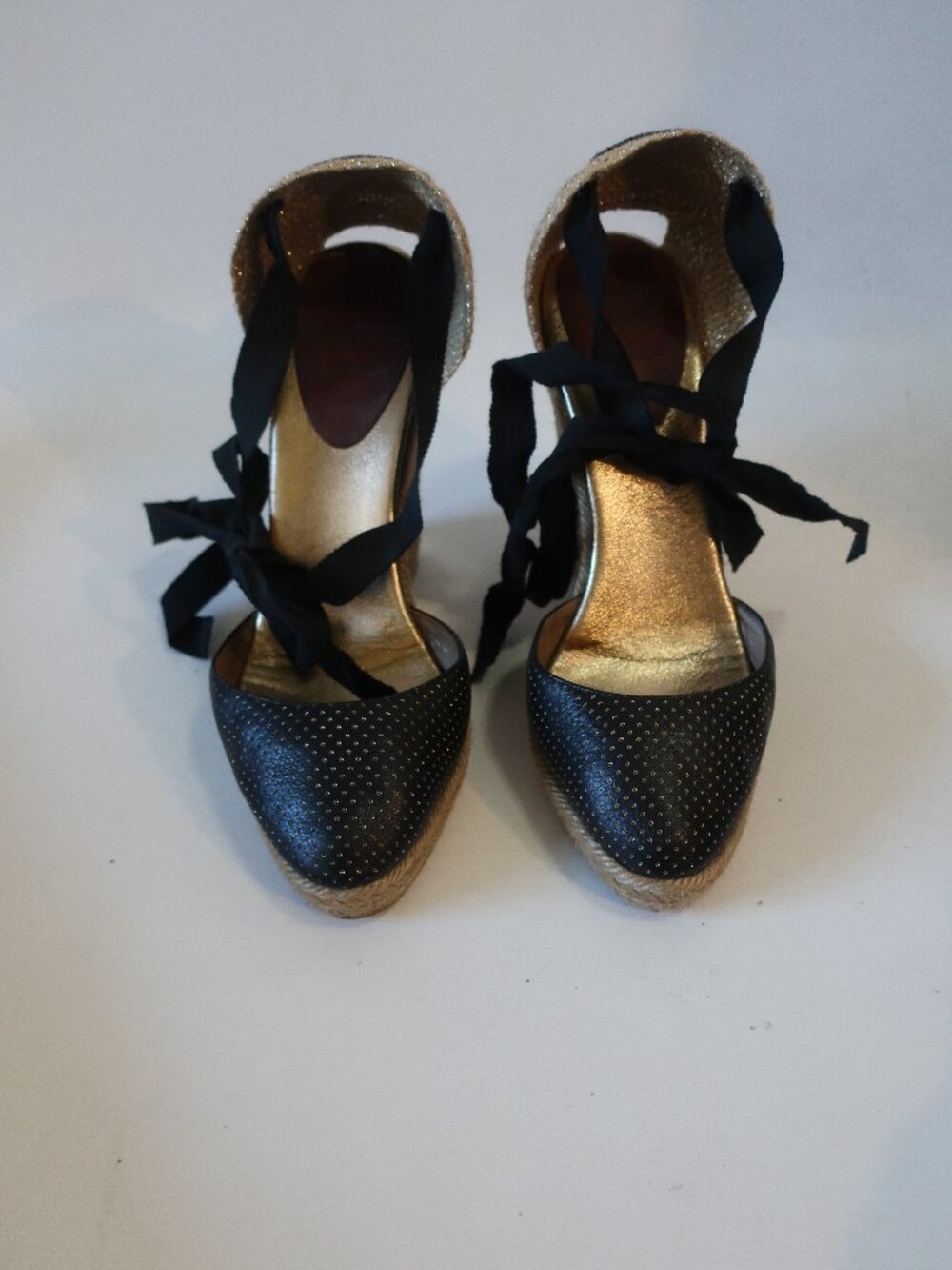 Womens Christian Louboutin Black Leather Wedge Espradrilles 39/US 9
